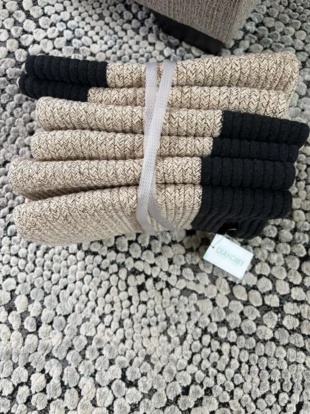 11-Inch Woven Cotton Rope Cube Storage Basket, 3-Pack, Black & Brown